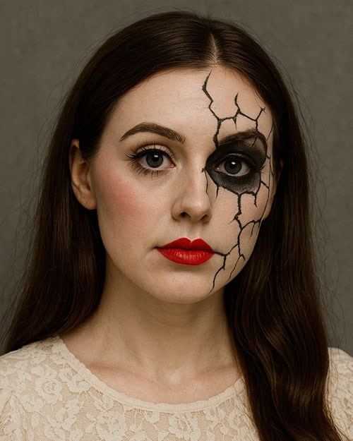 broken creepy doll makeup